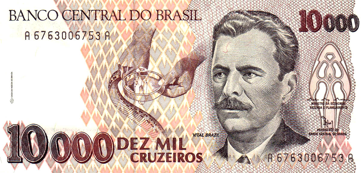 Витал Бразил (1865-1950) на банкноте Бразилии 10 000 крузейро 1992.